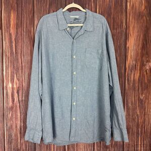 Tommy Bahama Men's XL 100% Linen Light Blue Chambray Button Up Shirt Long Sleeve
